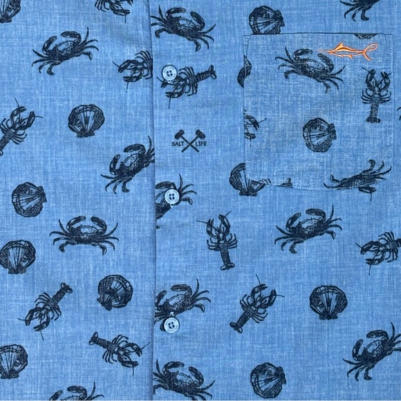 SALT LIFE Crustaceans Shirt Men's XL Blue Crabs Lobster Scallops Mallets Seafood - Picture 6 of 9